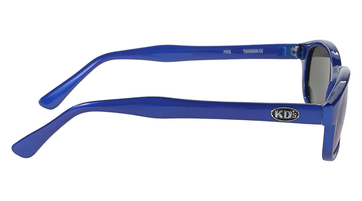 lunettes de soleil X-KD's 10122 monture bleu glace et verres miroir coté droit
