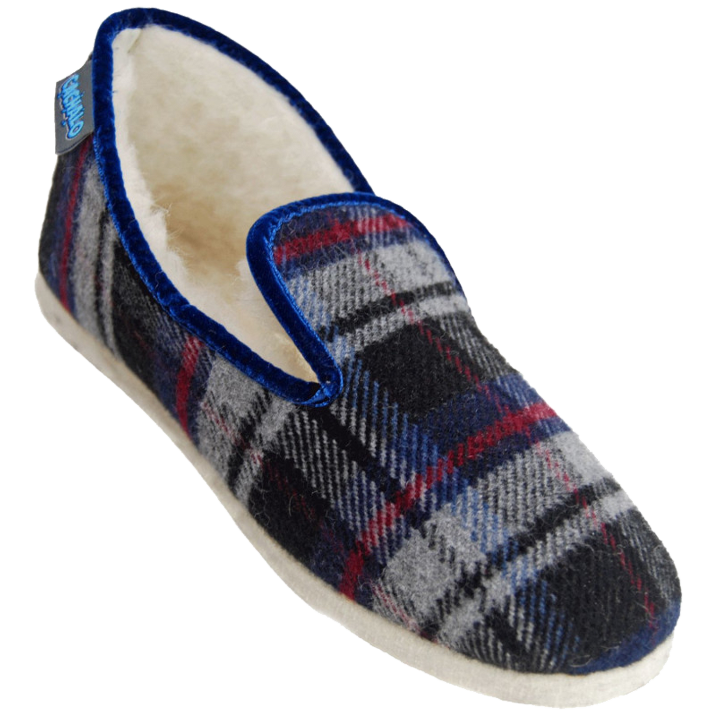 Charentaises McBowie pour homme. Tartan écossais gris et marine