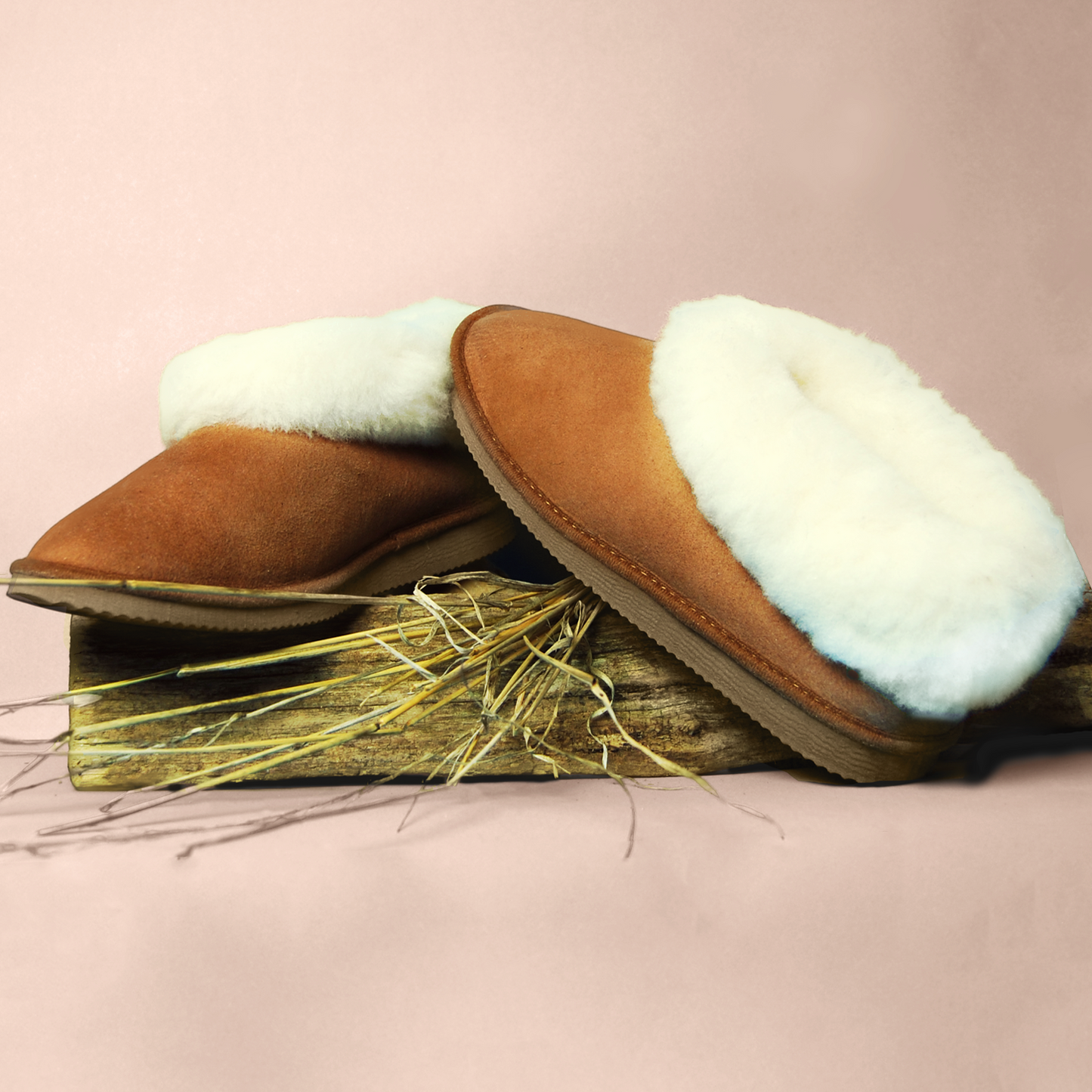 Chaussons femmes camel fourrés peau de mouton - tannage naturel