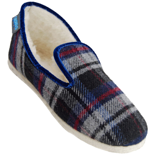 Charentaises McBowie pour femme. Tartan écossais gris et marine
