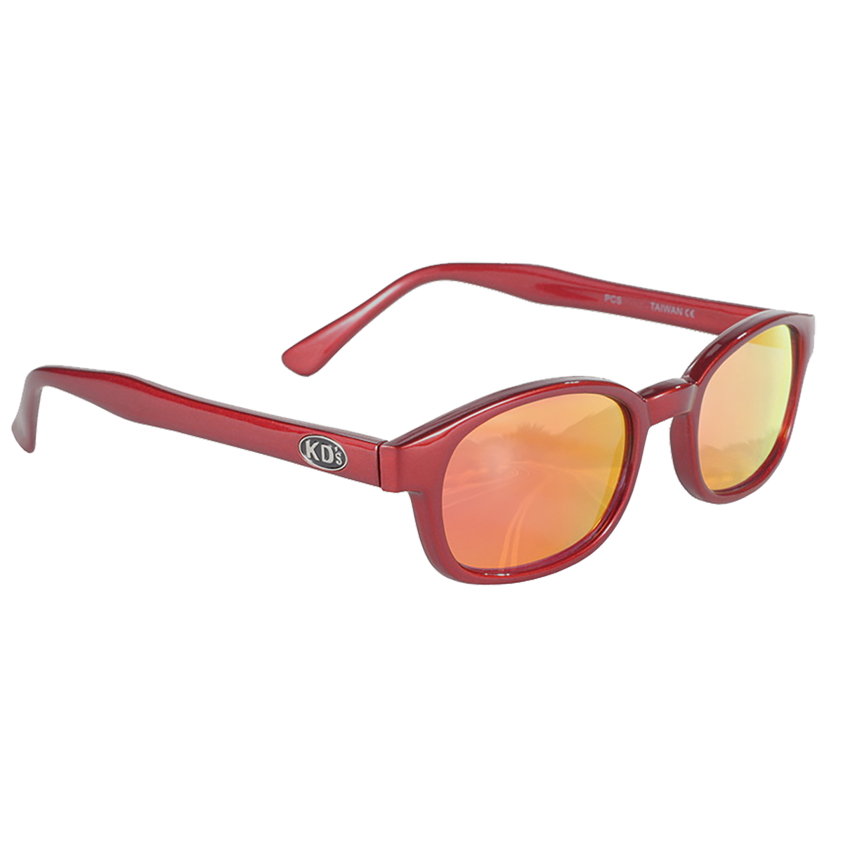 lunettes de soleil kd's 20124 rouge métal et verres miroir feu 3/4 avant droite