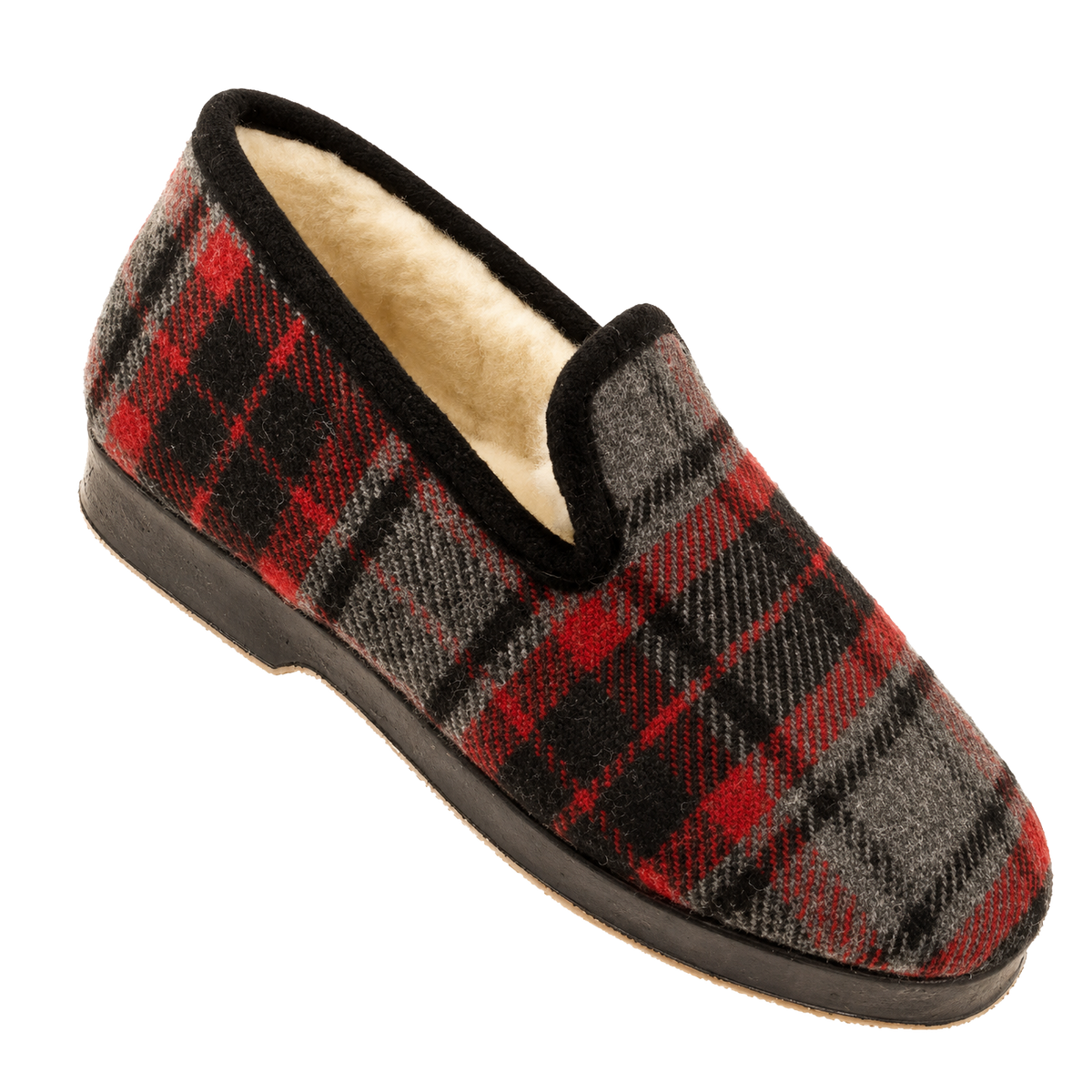 Charentaises McRAMOISI tartan rouge – doublure laine naturelle