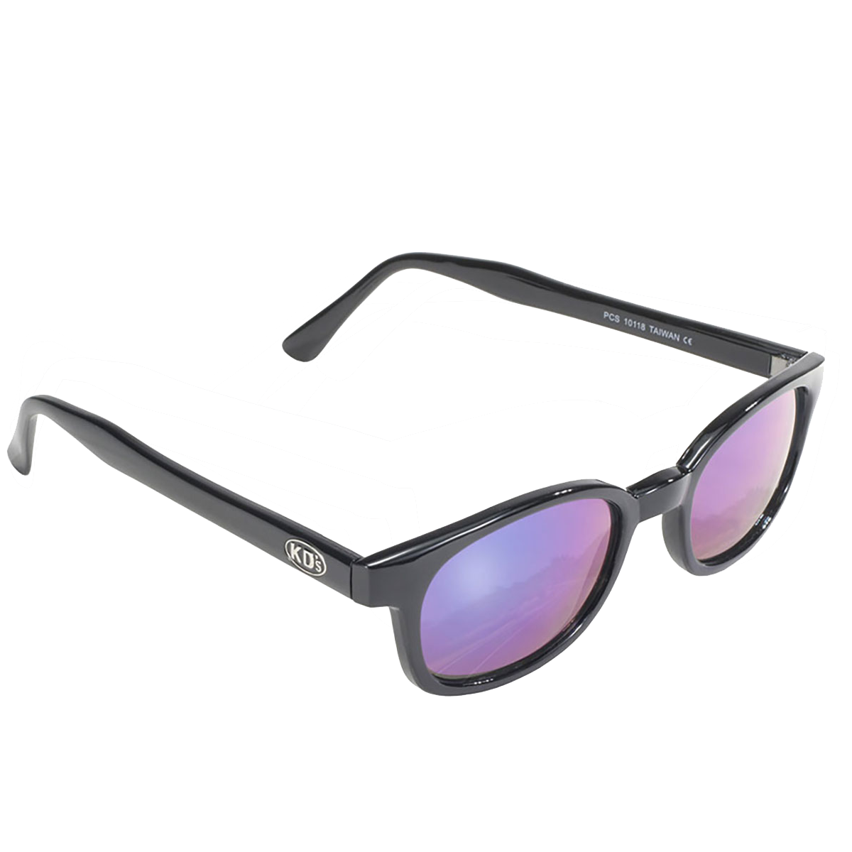 lunettes de soleil verres miroir irisé et montures noir brillant 3/4 avant droite