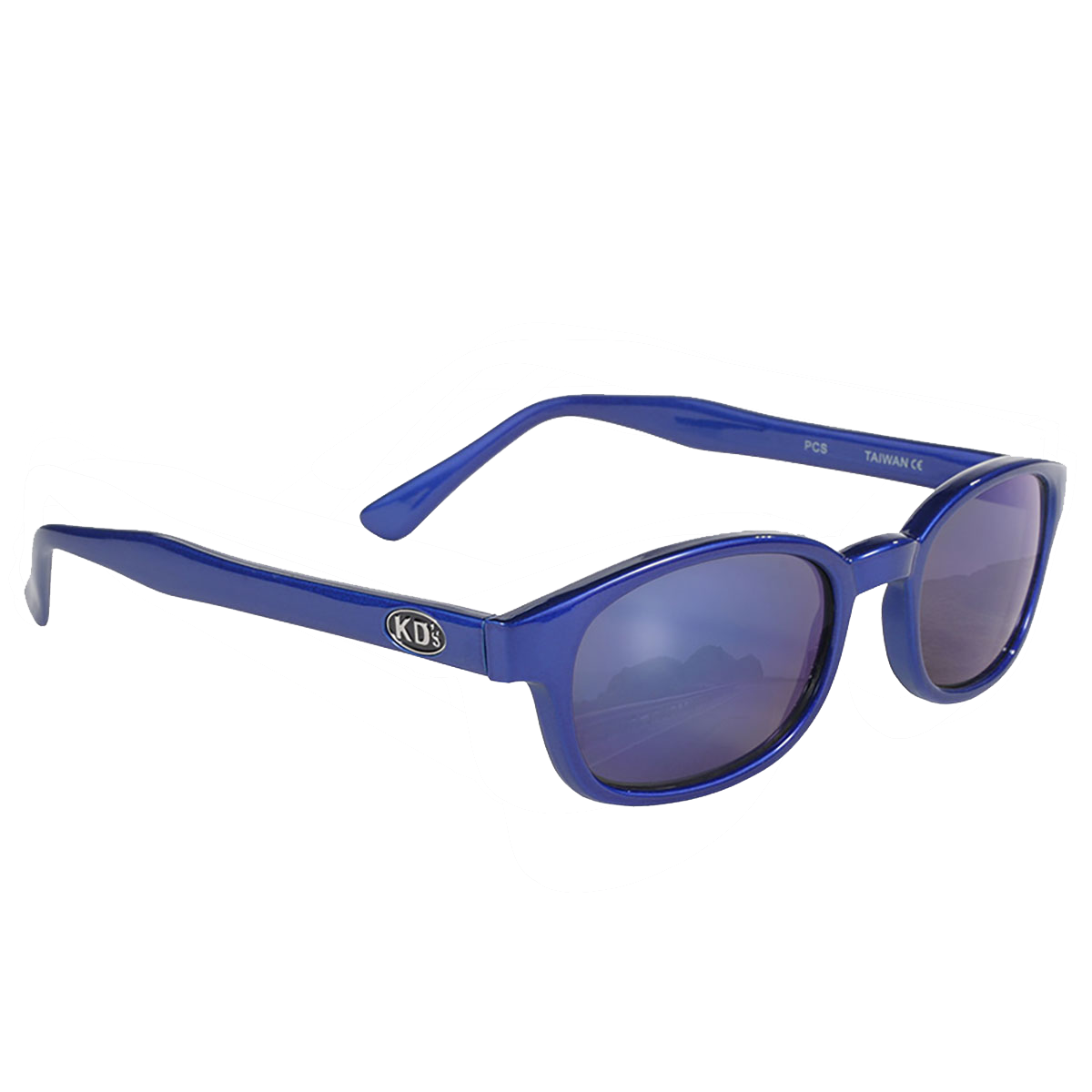 lunettes de soleil X-KD's monture bleu givré et verres bleu miroir 3/4 avant droite