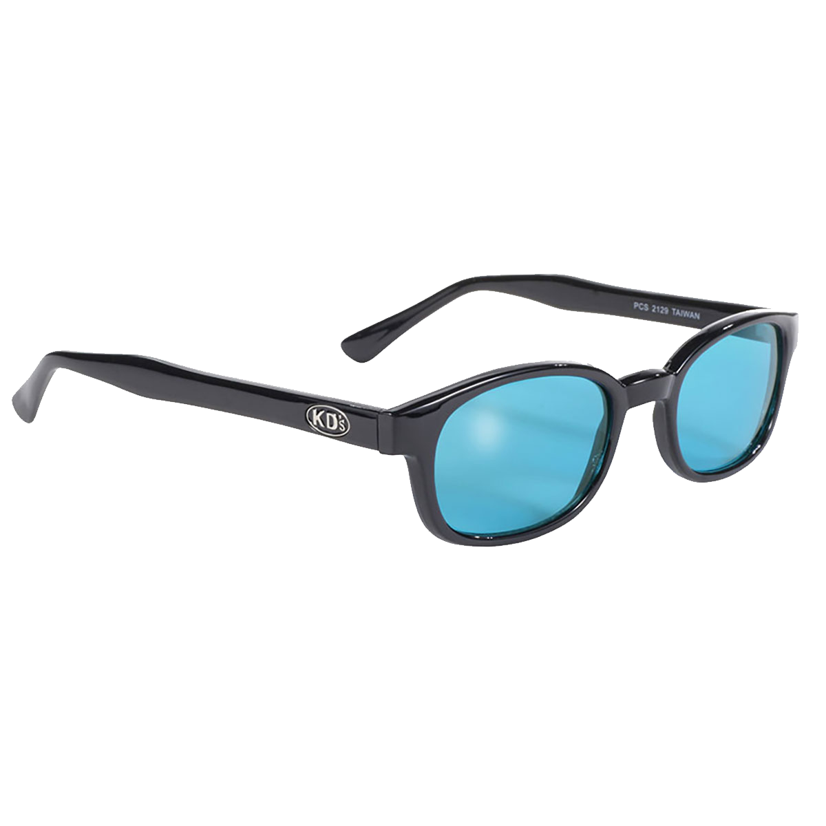 lunettes de soleil original kd's 2129 verres turquoise montures noir brillant 3/4 avant droite