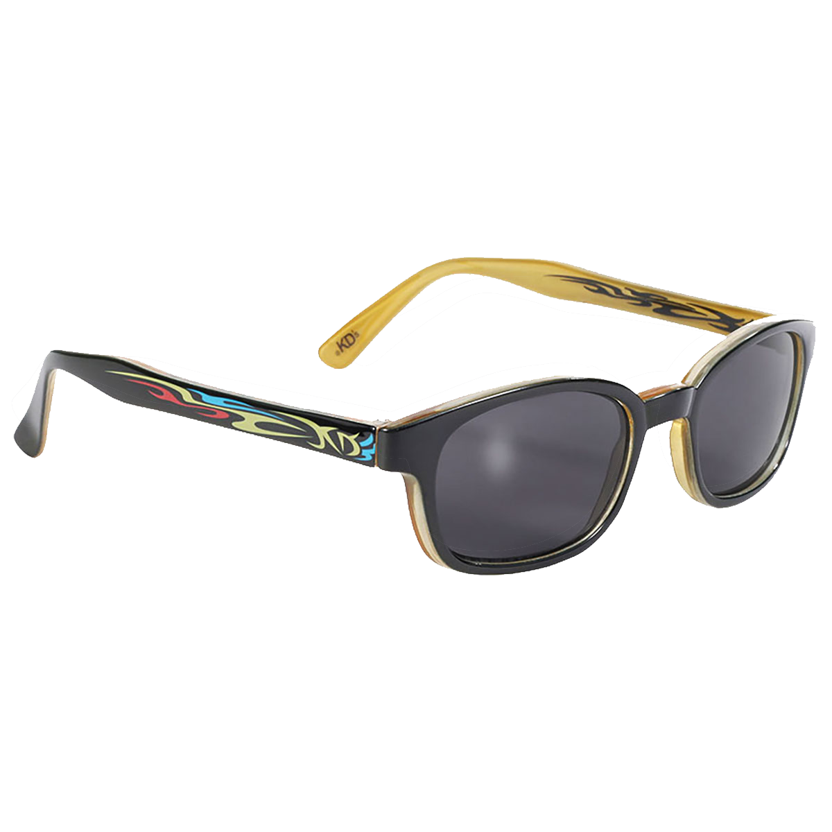 lunettes kd's branche décor tribal et verres fumés 3/4 avant droite