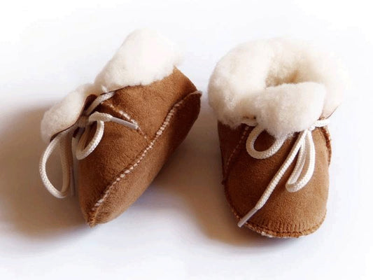 chaussons bébé camel fourrés peau de mouton - tannage naturel